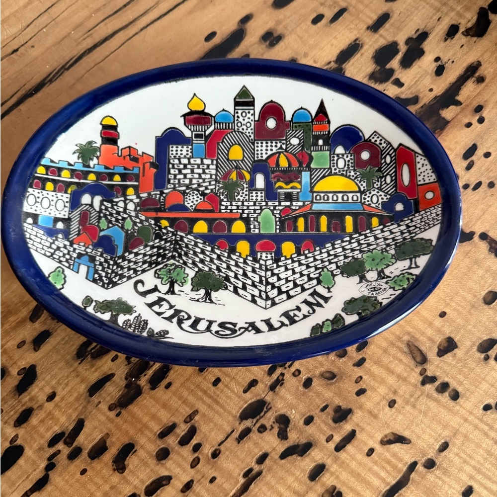 Ceramic plate with enamel. Handmade